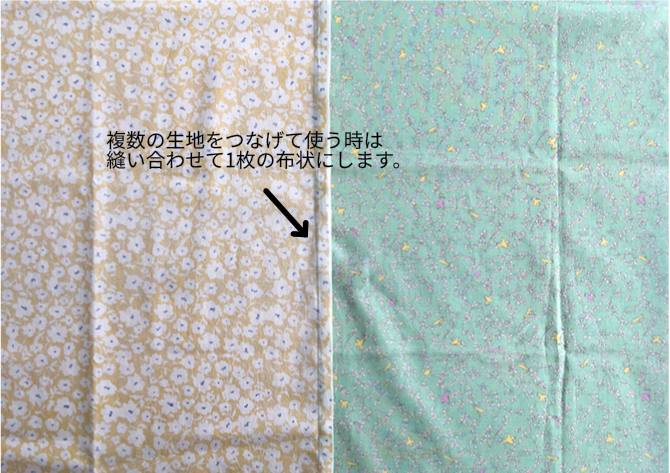 つなぎ合わせた枕の生地