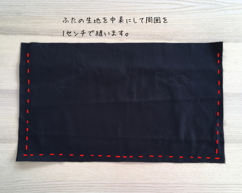 ふたの生地を2枚合わせて周囲を縫う