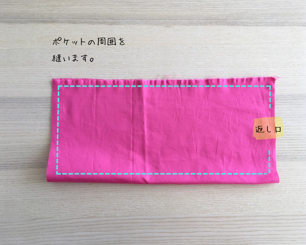 ポケットの周囲を縫う